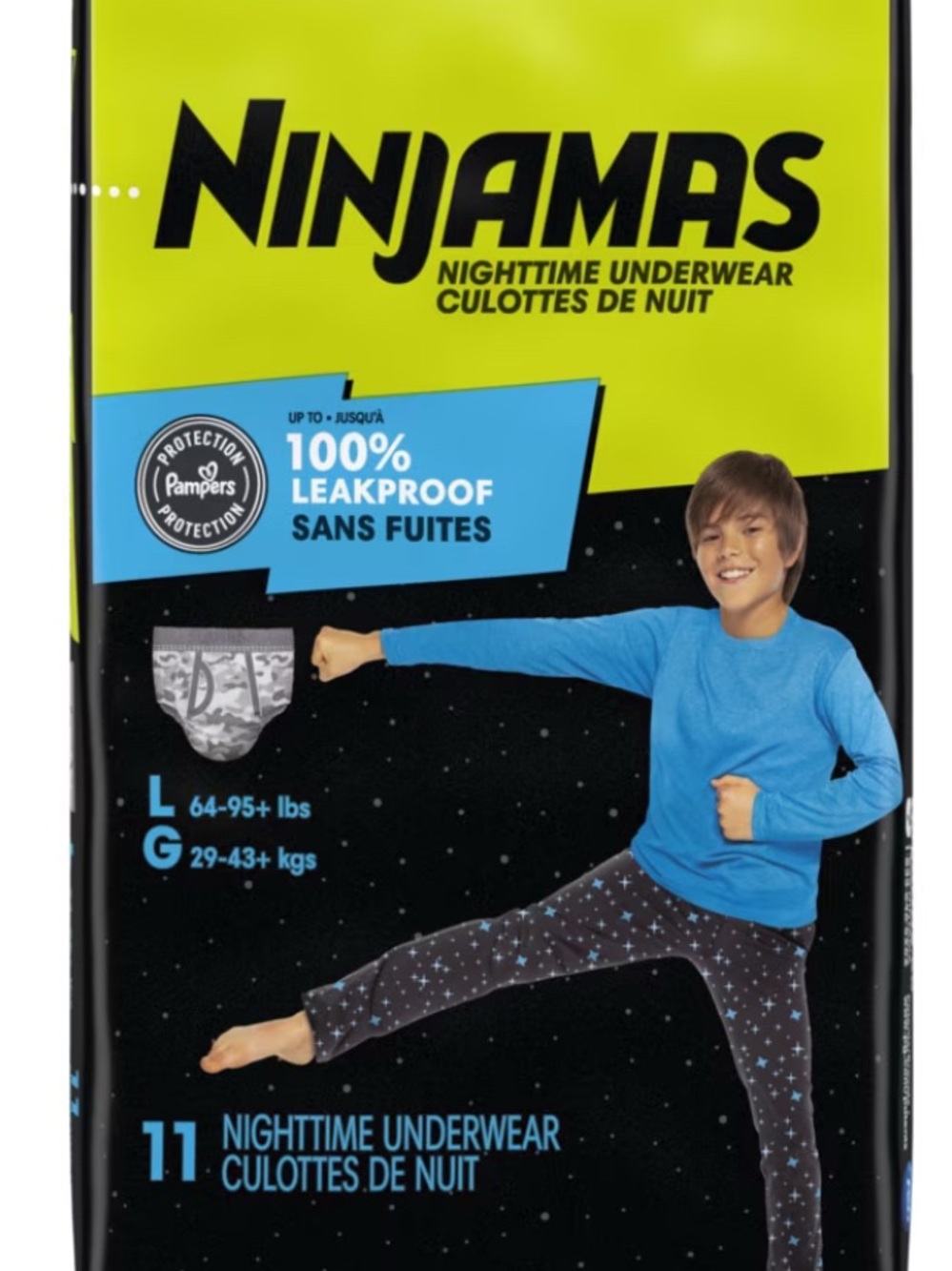 Ninjamas Nighttime Bedwetting Underwear for Boys Size L